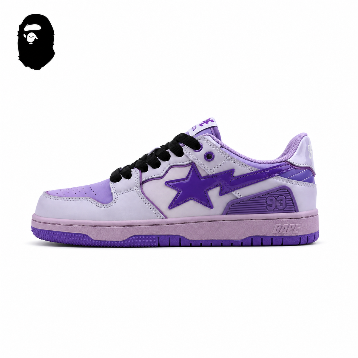 BAPE STA Low-Top Sneakers - Purple/White, single side view on a white background