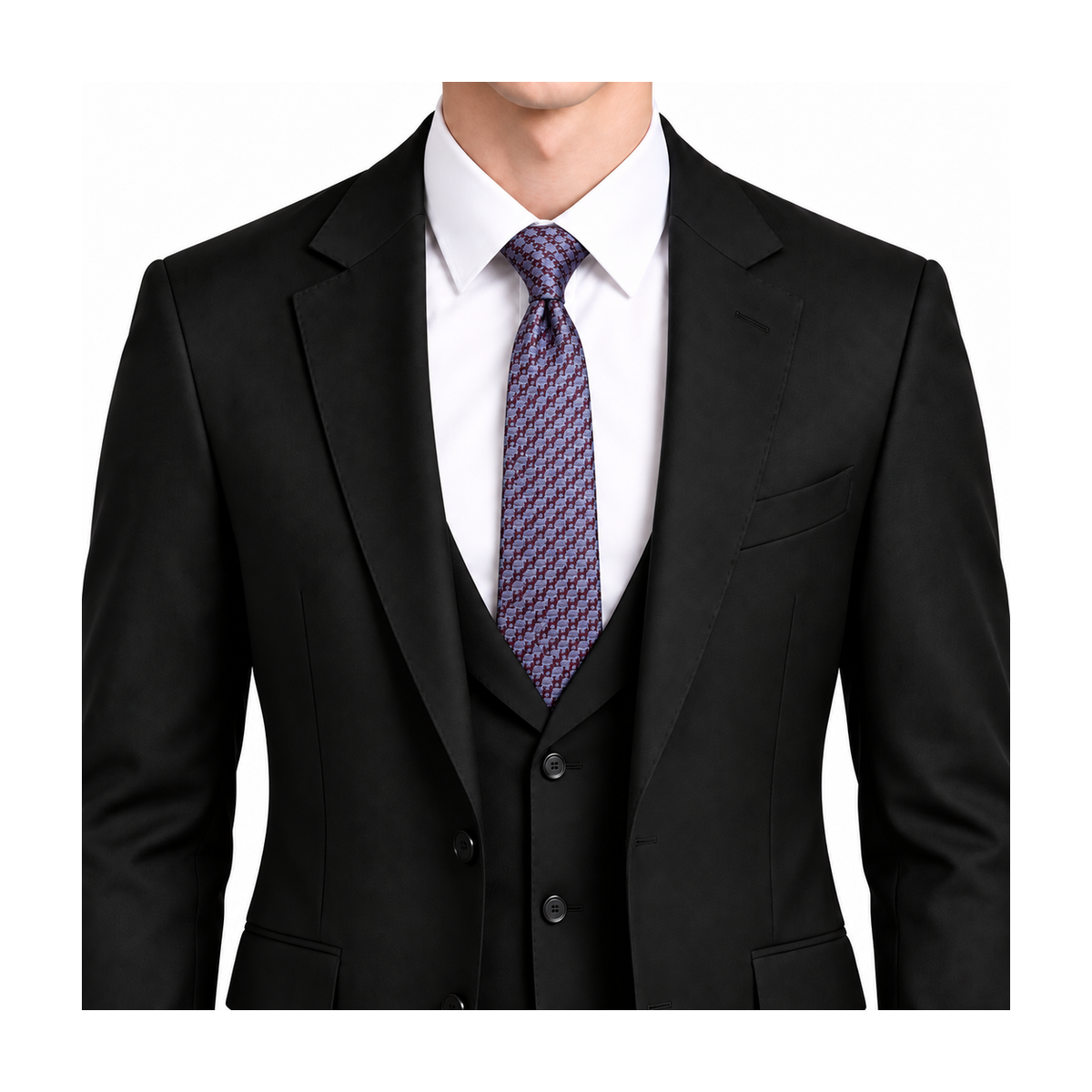 Hermes Style Men's Micro Geometric Silk Tie - Model Main Image