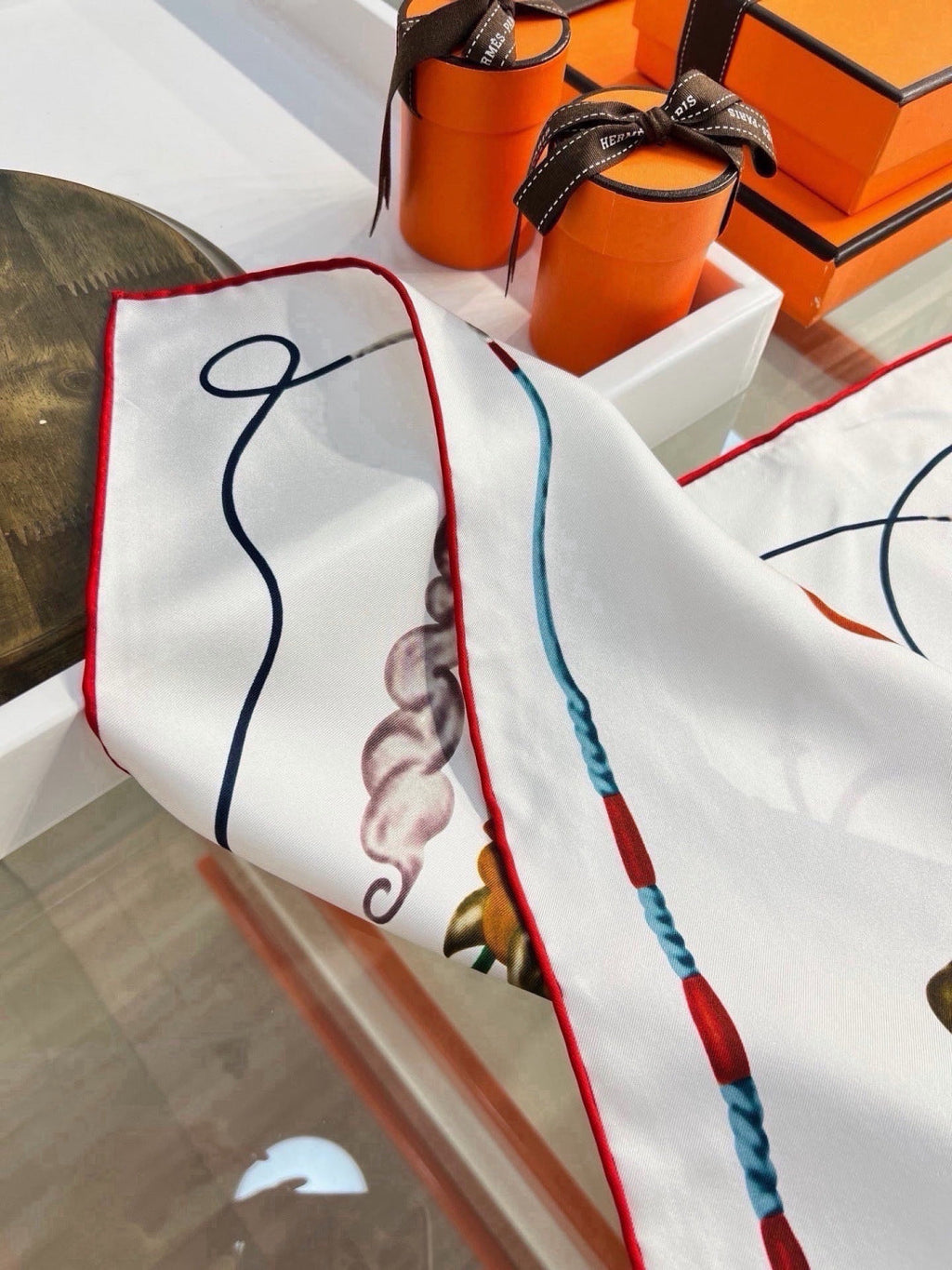 Hermes Style Galloping Free Equestrian Silk Scarf - White - Detail Image 6