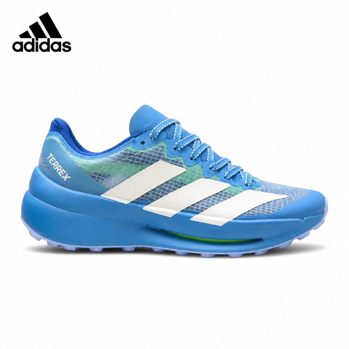 Adidas K81801750 unisex running shoes in Light Blue/Blue - single shoe side profile