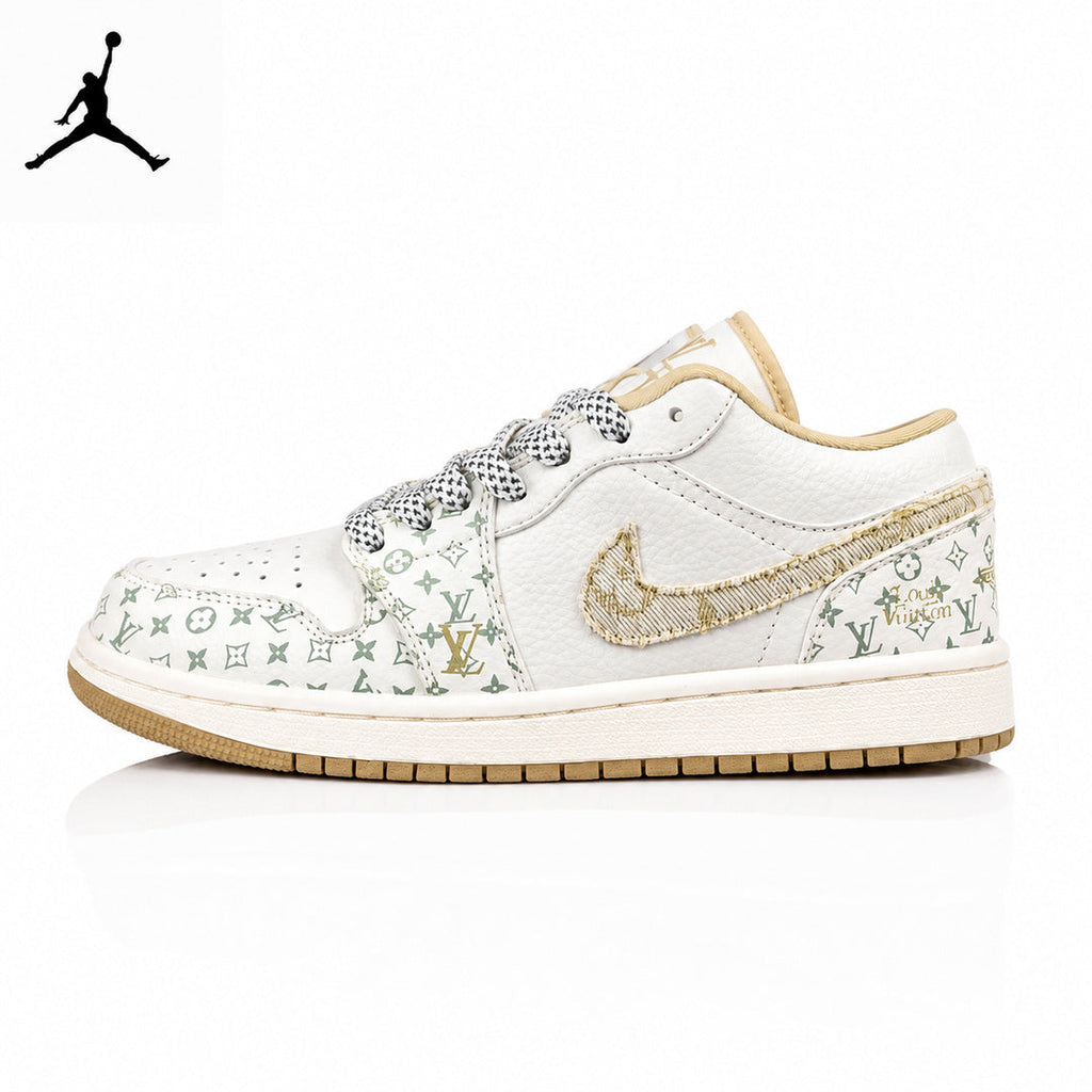 Air Jordan 1 Low LV Collaboration Printed Khaki Unisex Sneakers SJ9950-004 main product view