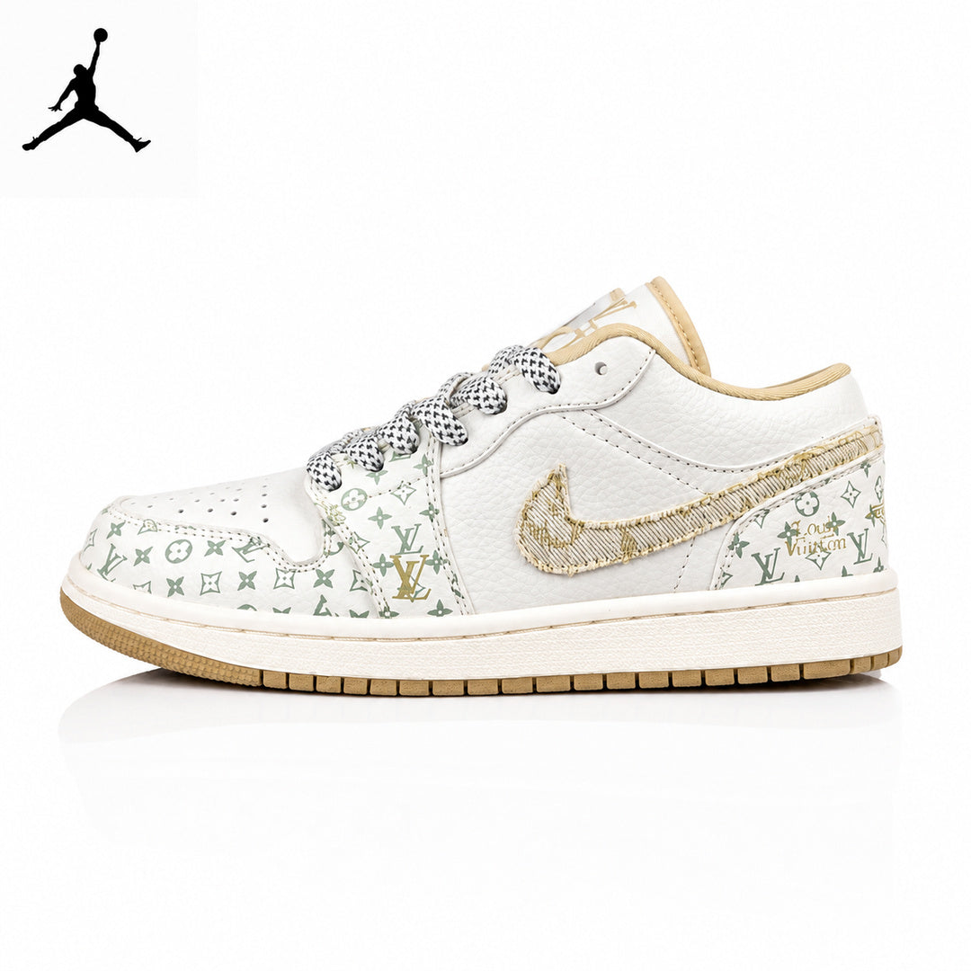 Air Jordan 1 Low LV Collaboration Printed Khaki Unisex Sneakers SJ9950-004 main product view