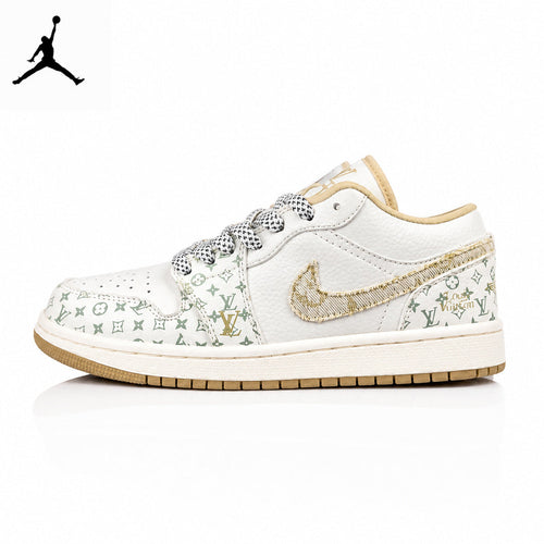 Air Jordan 1 Low LV Collaboration Printed Khaki Unisex Sneakers SJ9950-004 main product view