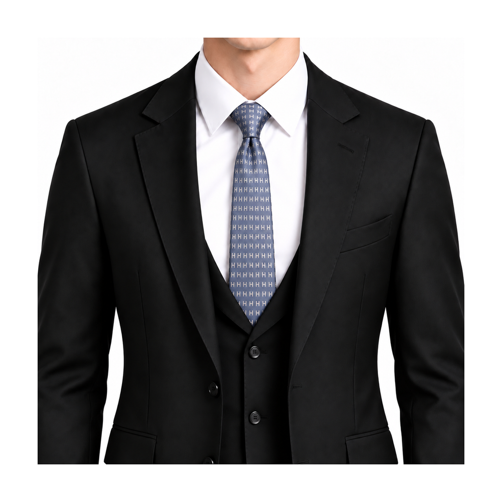 Hermes Style Men's H Pattern Woven Silk Tie - Model Main Image