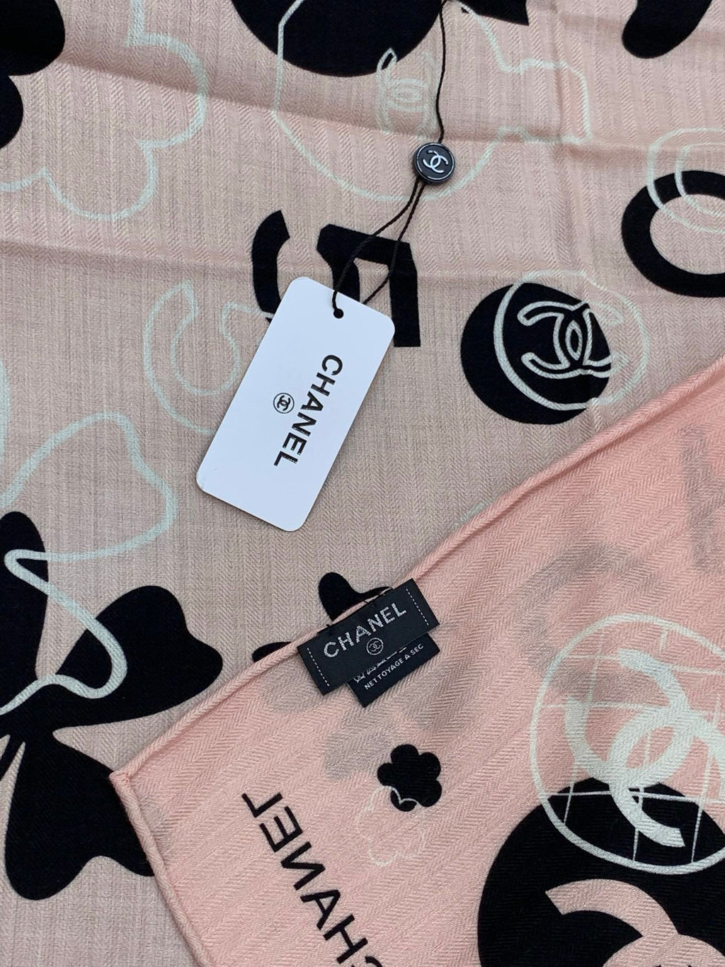 Chanel Style Coco Camellia Velvet Scarf - Pink - Detail Image 7