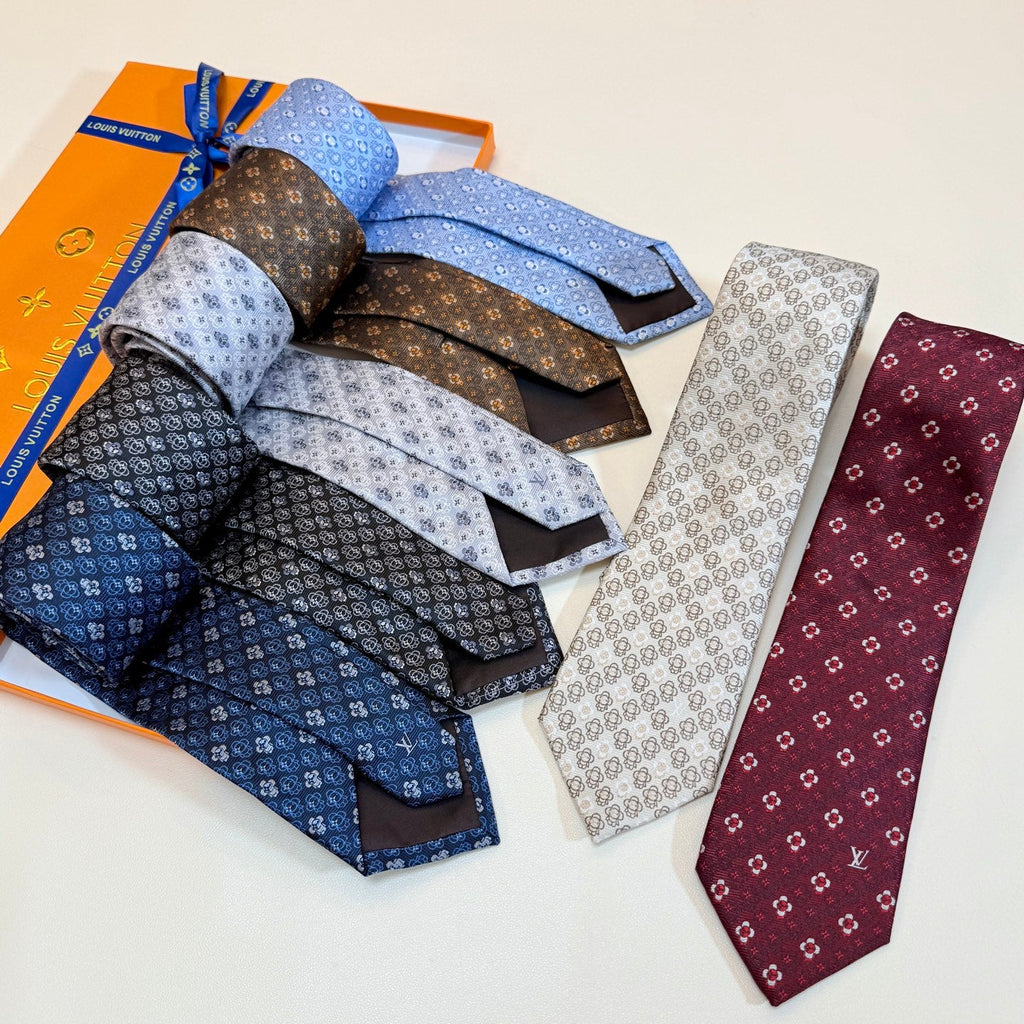 Louis Vuitton Style Men's Floral Monogram Silk Tie - Main Image