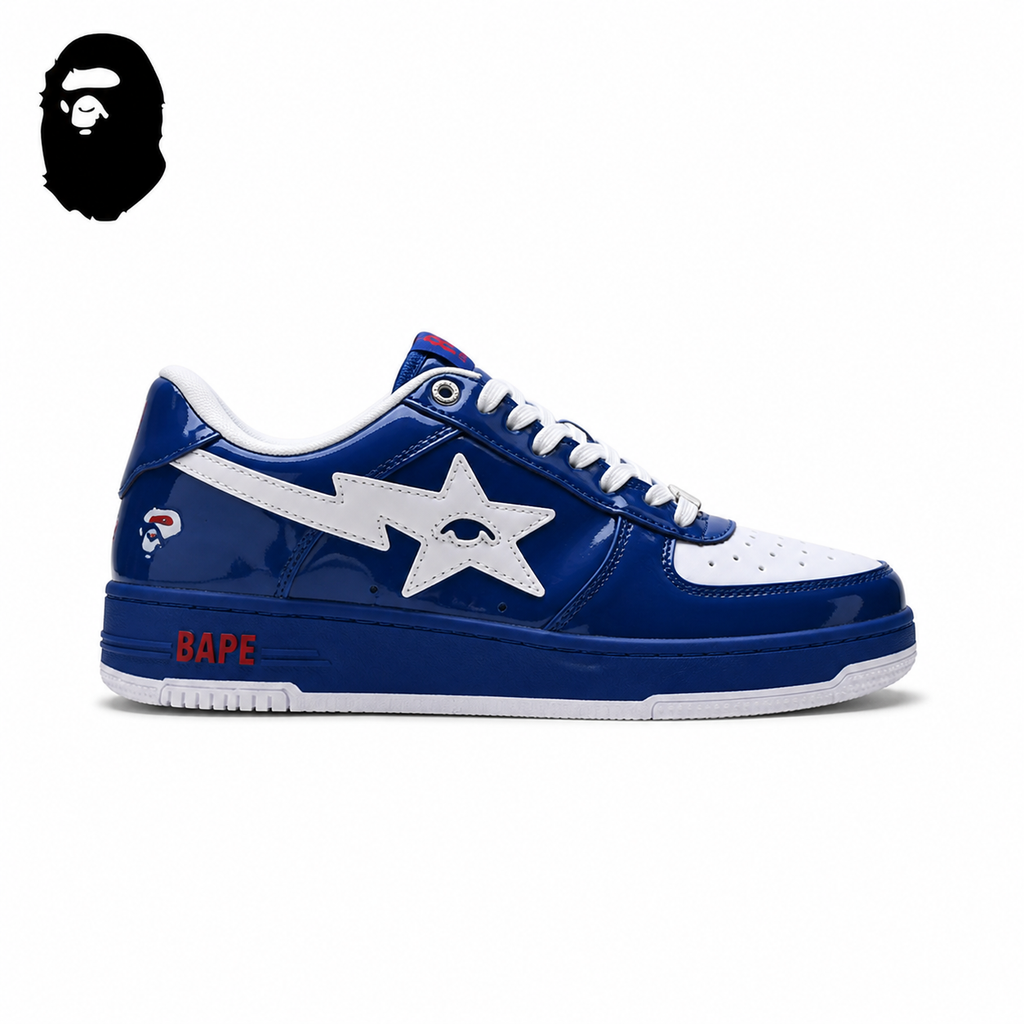 BAPE SK8 STA Low-Top Sneakers - Blue/White, single side view on a white background