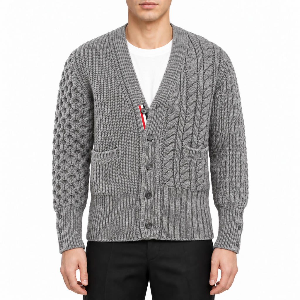 Men's Hoodies by Thom Browne, modeled on a pure white background