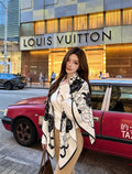 Chanel Style Camellia Velvet Shawl - White Black - Model Worn Main Image