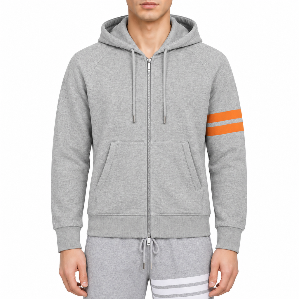 Casual Unisex Hoodie by Thom Browne, modeled on a pure white background