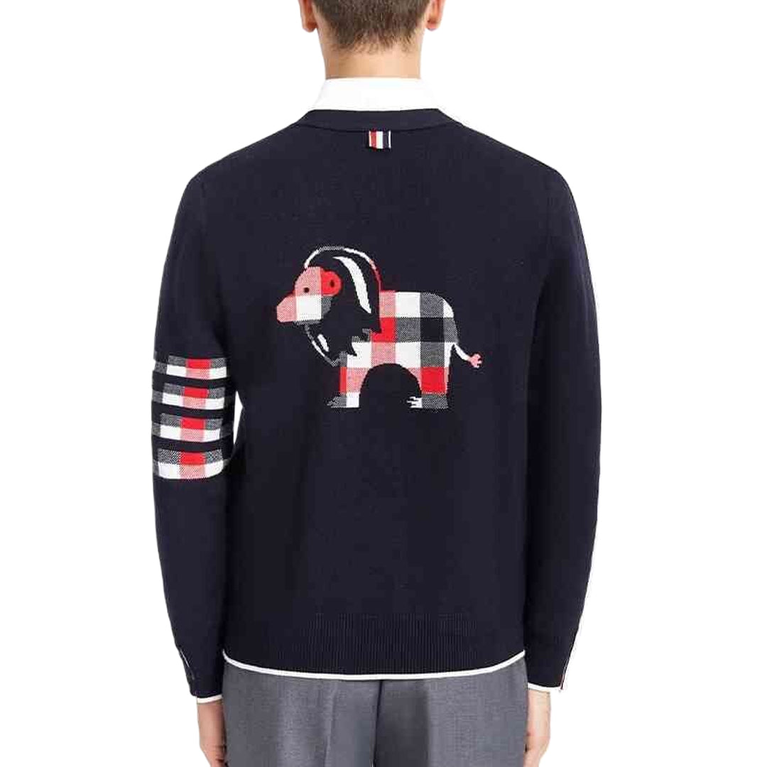 Classic Four-Bar Animal Sweater - 100% Cotton Made in Japan by Thom Browne, knitwear detail view