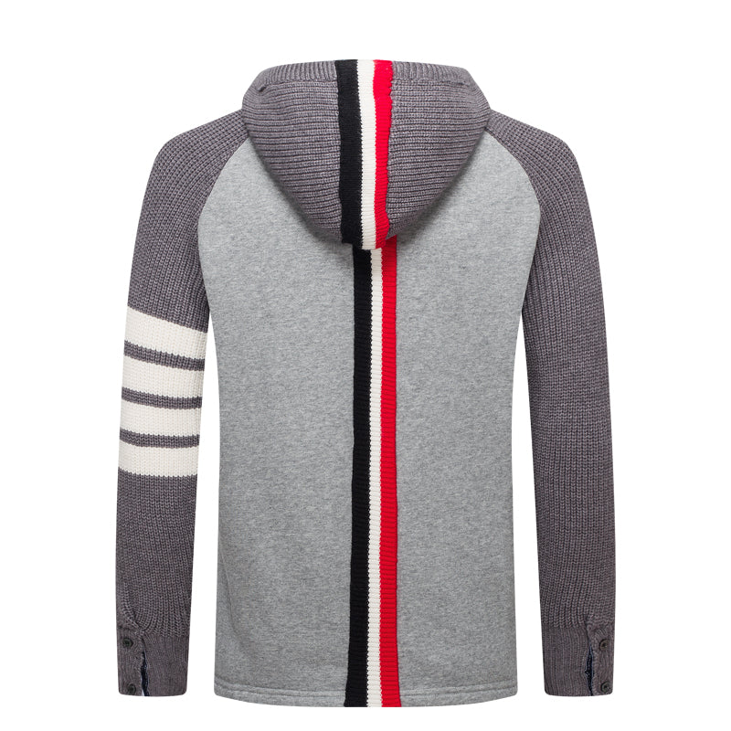 Classic Four-Bar Thickened Hoodie by Thom Browne, garment detail view