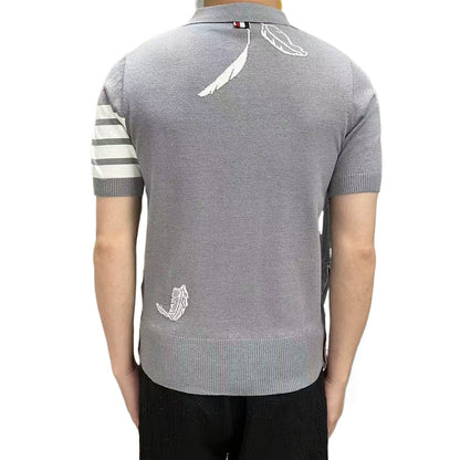 2025 SS  Men's Feather Leaf POLO Short Sleeve THOM TREND