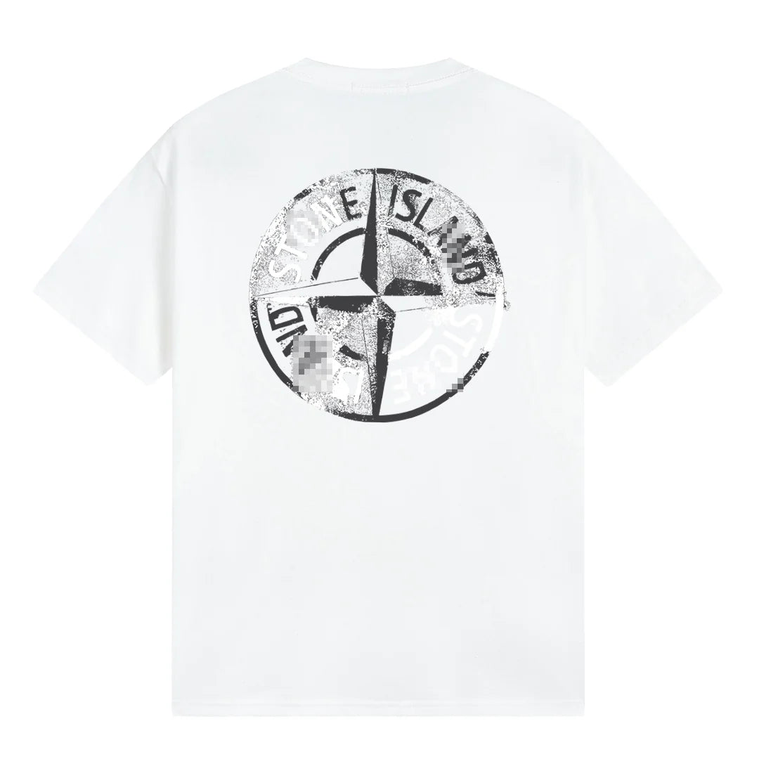 Stone Island Distressed Compass Back Print Cotton T-Shirt - White product detail view