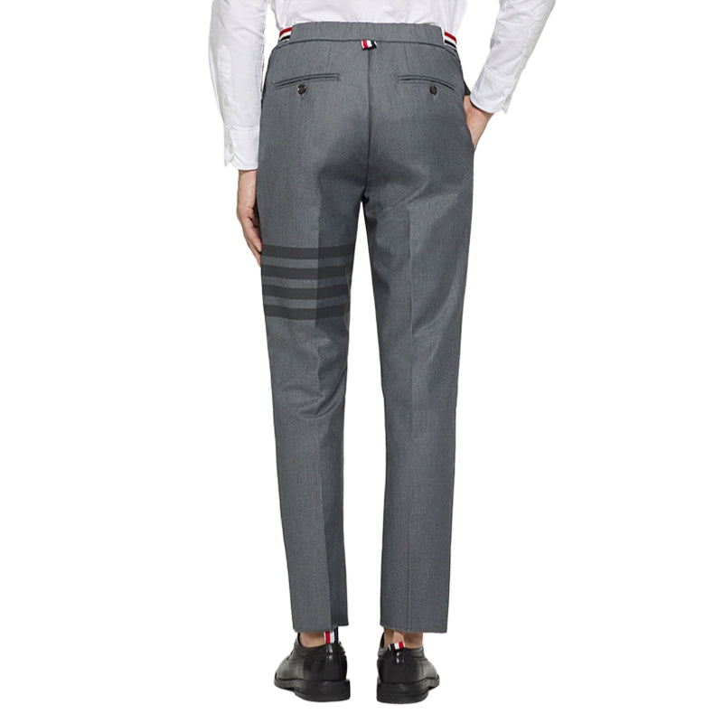 Thom Browne Style Men's Business Trousers - 50% Wool Premium Dress Pants with Signature Four-Bar Detail - Image 2