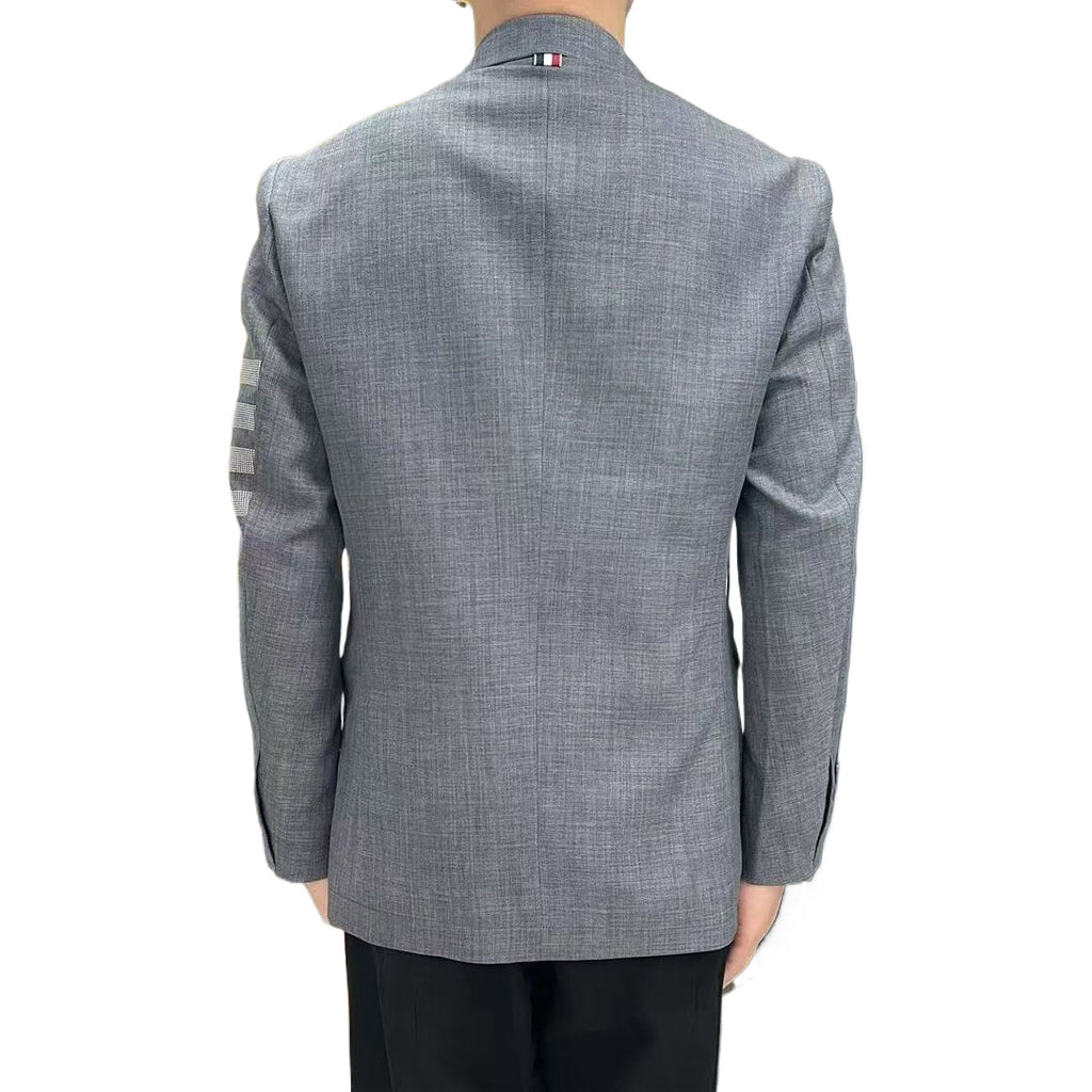 Men's 4 - Bar Suit Jacket with Signature Grosgrain Detail by Thom Browne, outerwear detail view