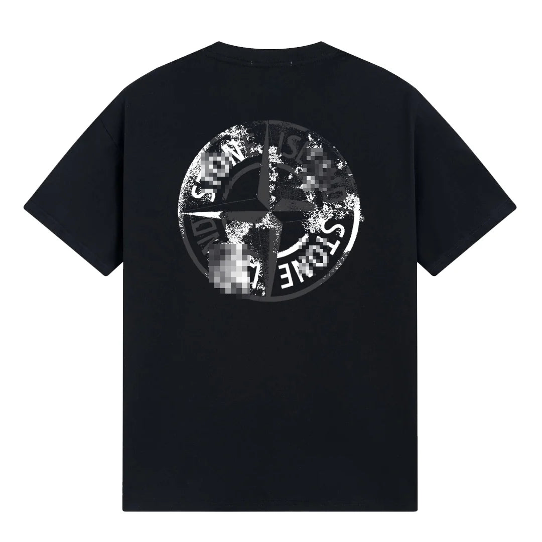 Stone Island Distressed Compass Back Print Cotton T-Shirt - White back view