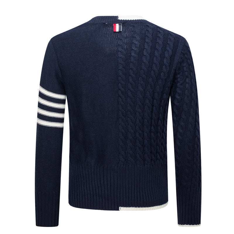 Classic Four-Bar Thickened Wool Cardigan by Thom Browne, knitwear detail view