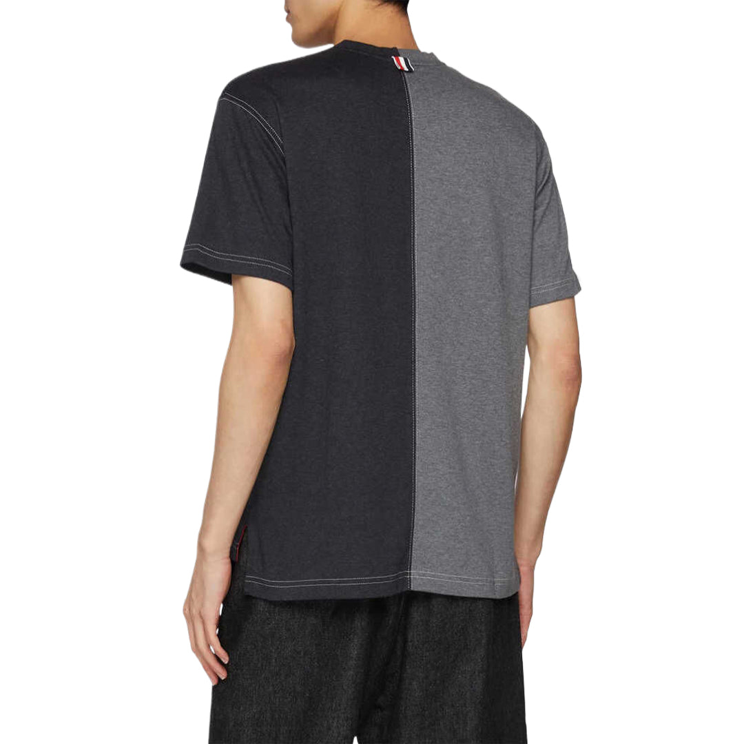 Classic Four-Bar T-Shirt with Button Side Vents - Premium Cotton by Thom Browne, product detail view