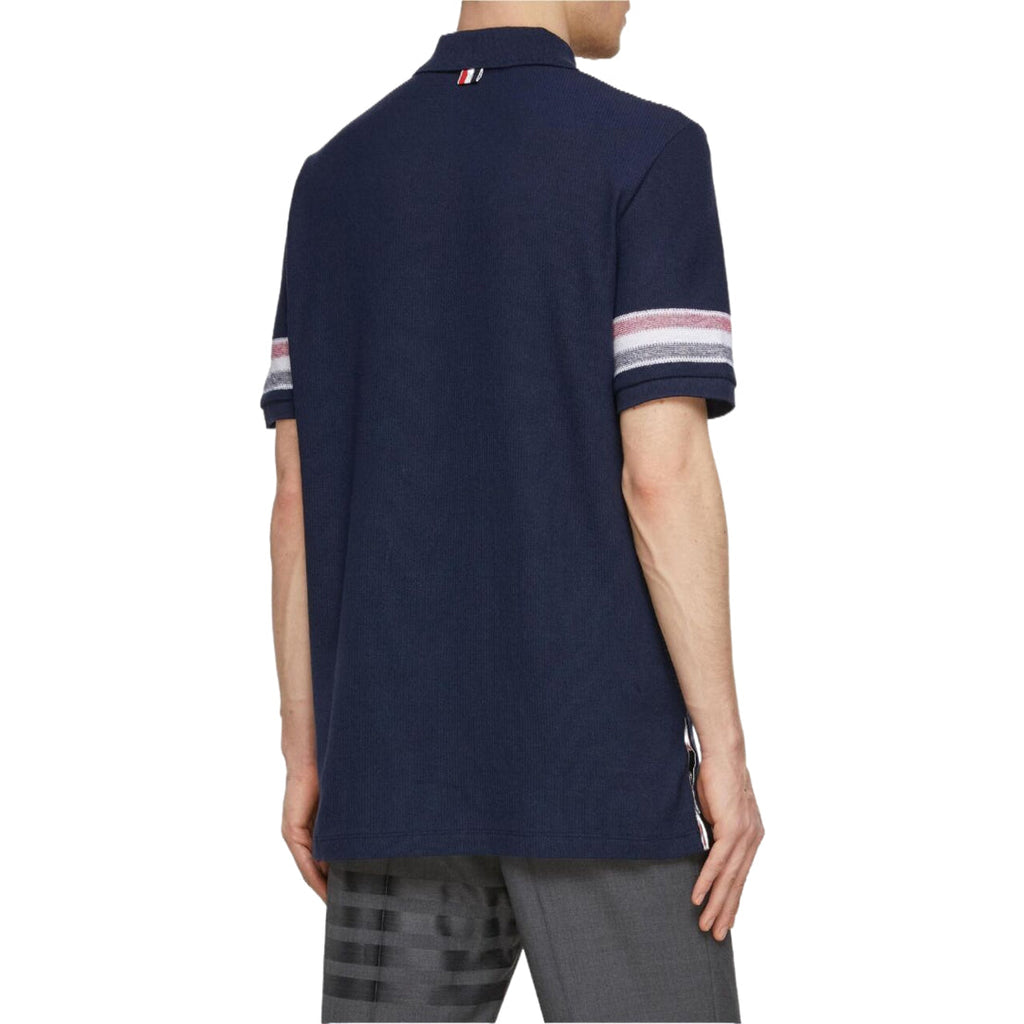 Men's Casual Polo Shirt — Blue & White by Thom Browne, product detail view