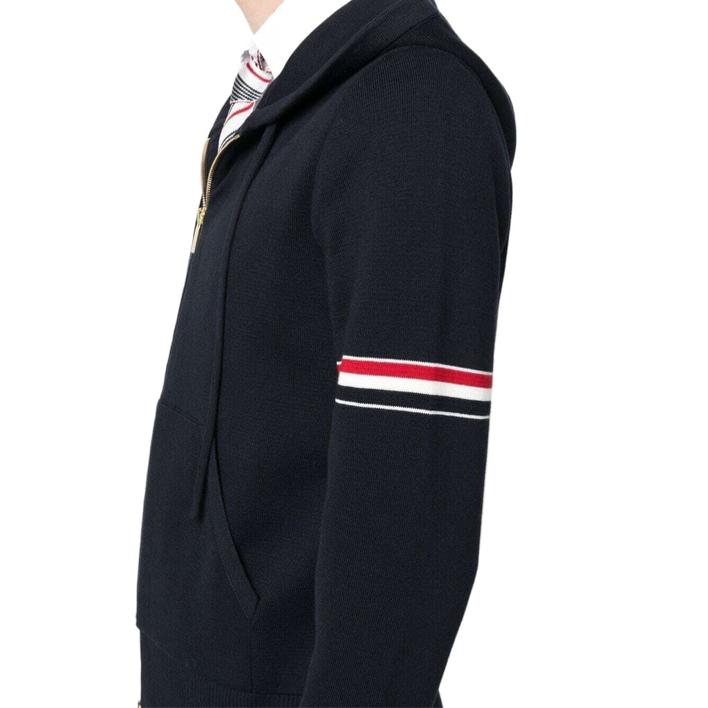 Rainbow Stripe Hoodie - Premium Athletic Zip - Up by Thom Browne, garment detail view