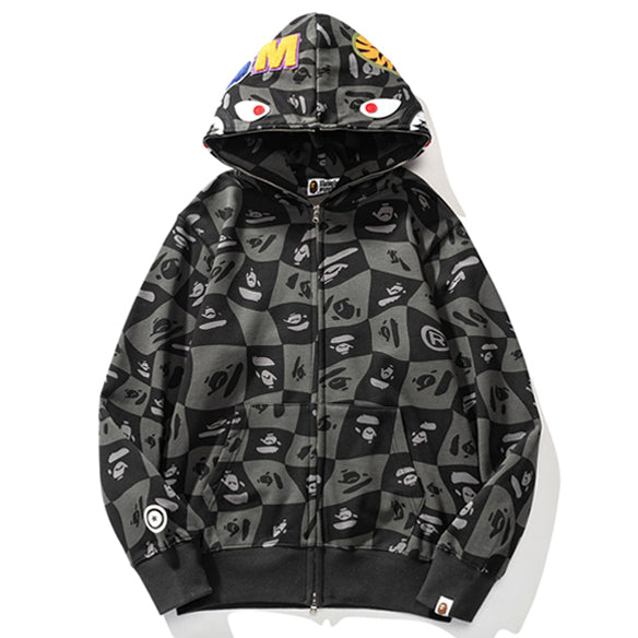 BAPE Black Grey Shark Zip Hoodie product view 8
