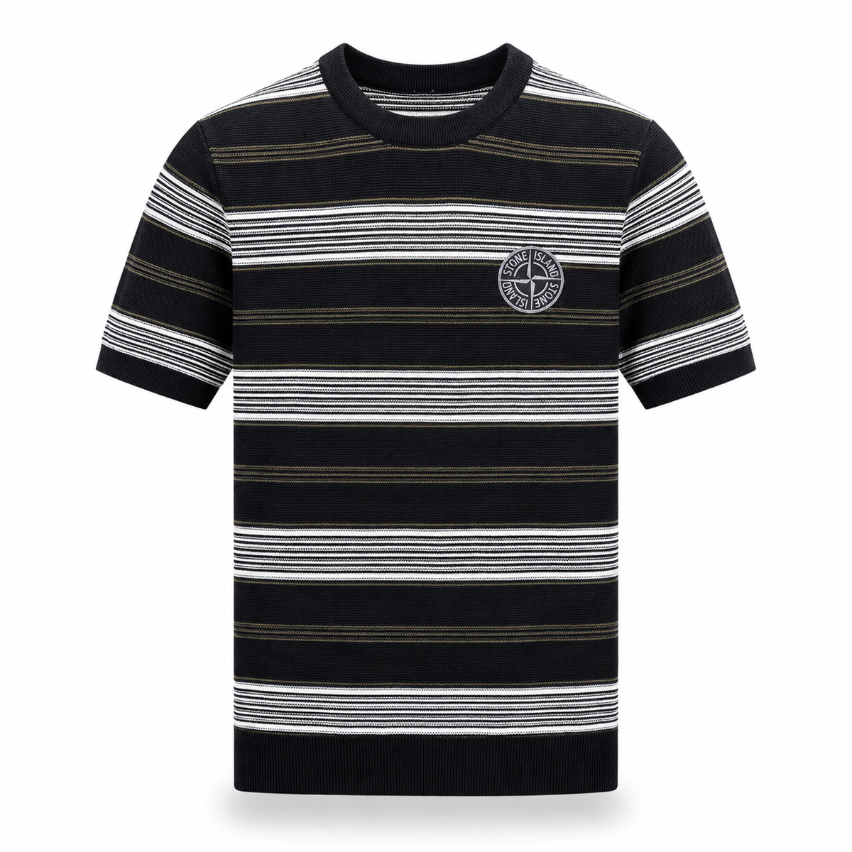 Stone Island Compass Badge Striped Knit T-Shirt - Red product detail view