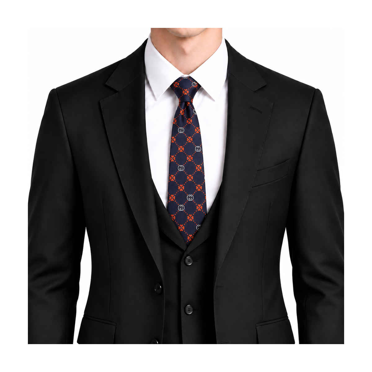 Gucci Style Men's Interlocking G Stripe Silk Tie - Model Main Image