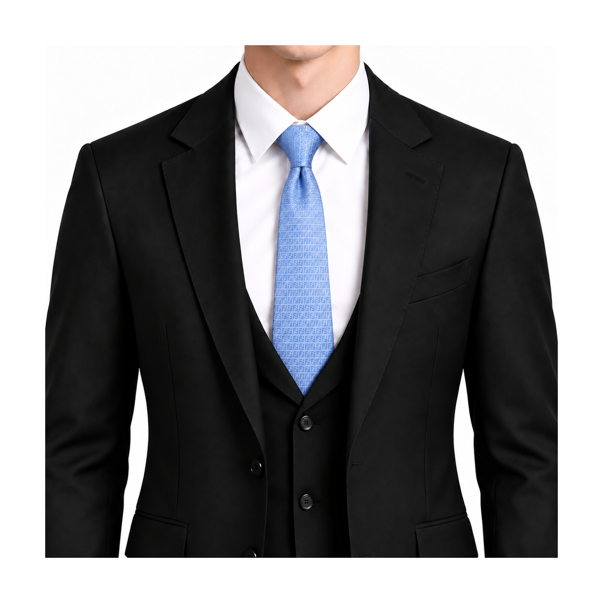 Fendi Style Men's Textured Solid Silk Tie - Model Main Image