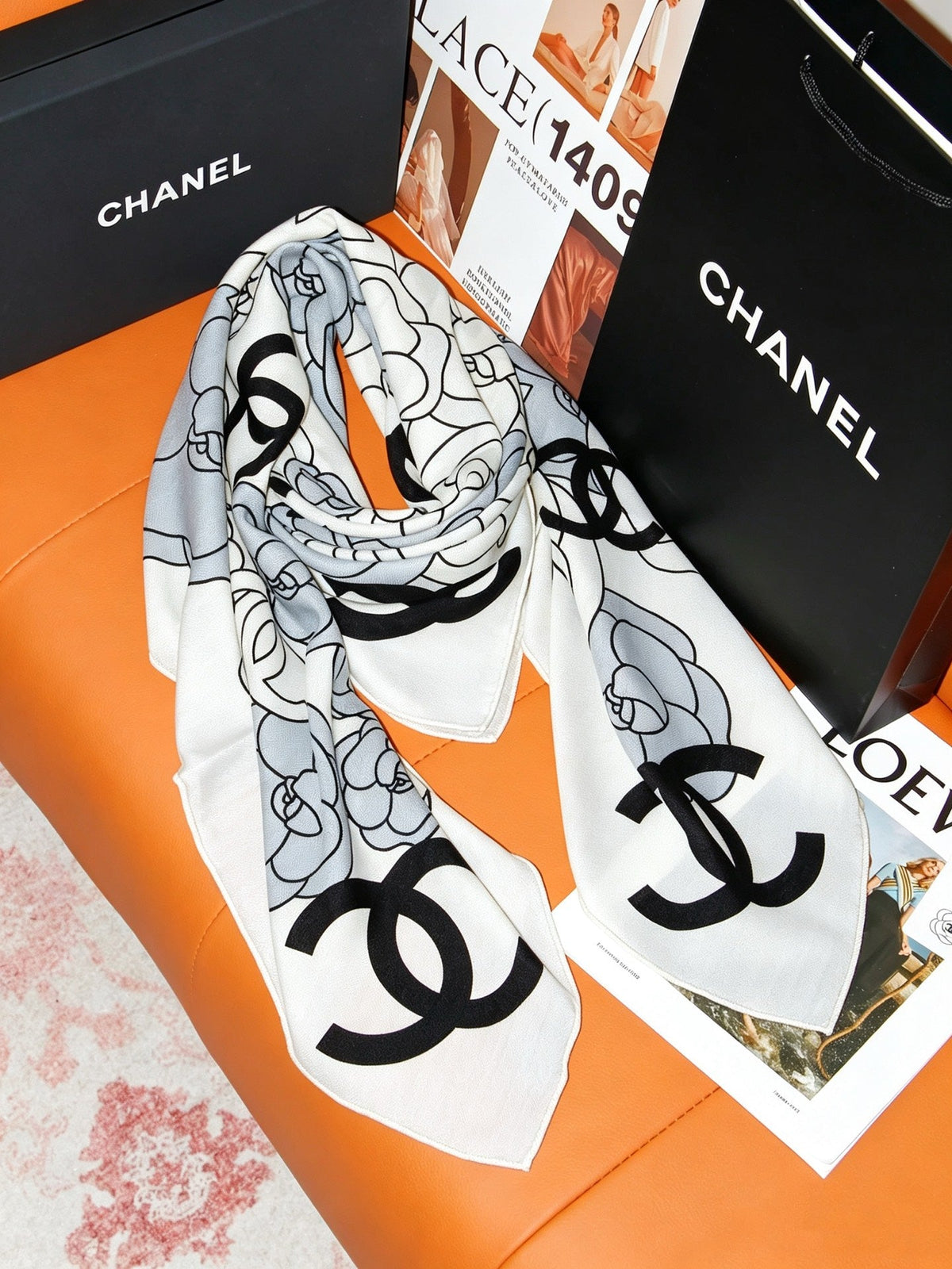 Chanel Style Camellia Velvet Shawl - Light Blue - Detail Image 5