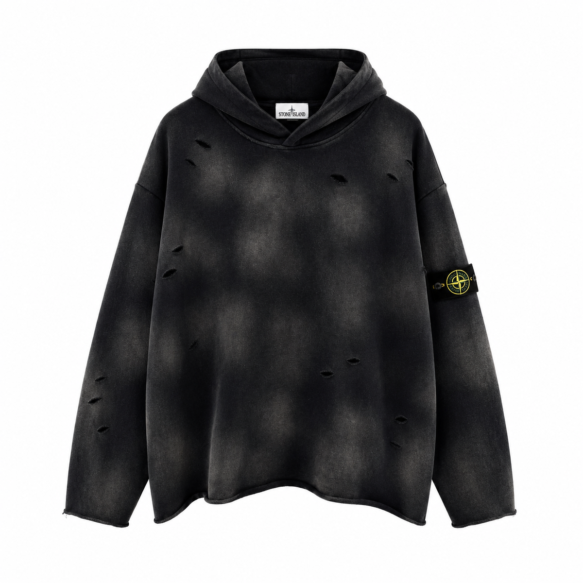Stone Island 650 GSM Tie-Dye Distressed Pullover Hoodie - Gray product detail view