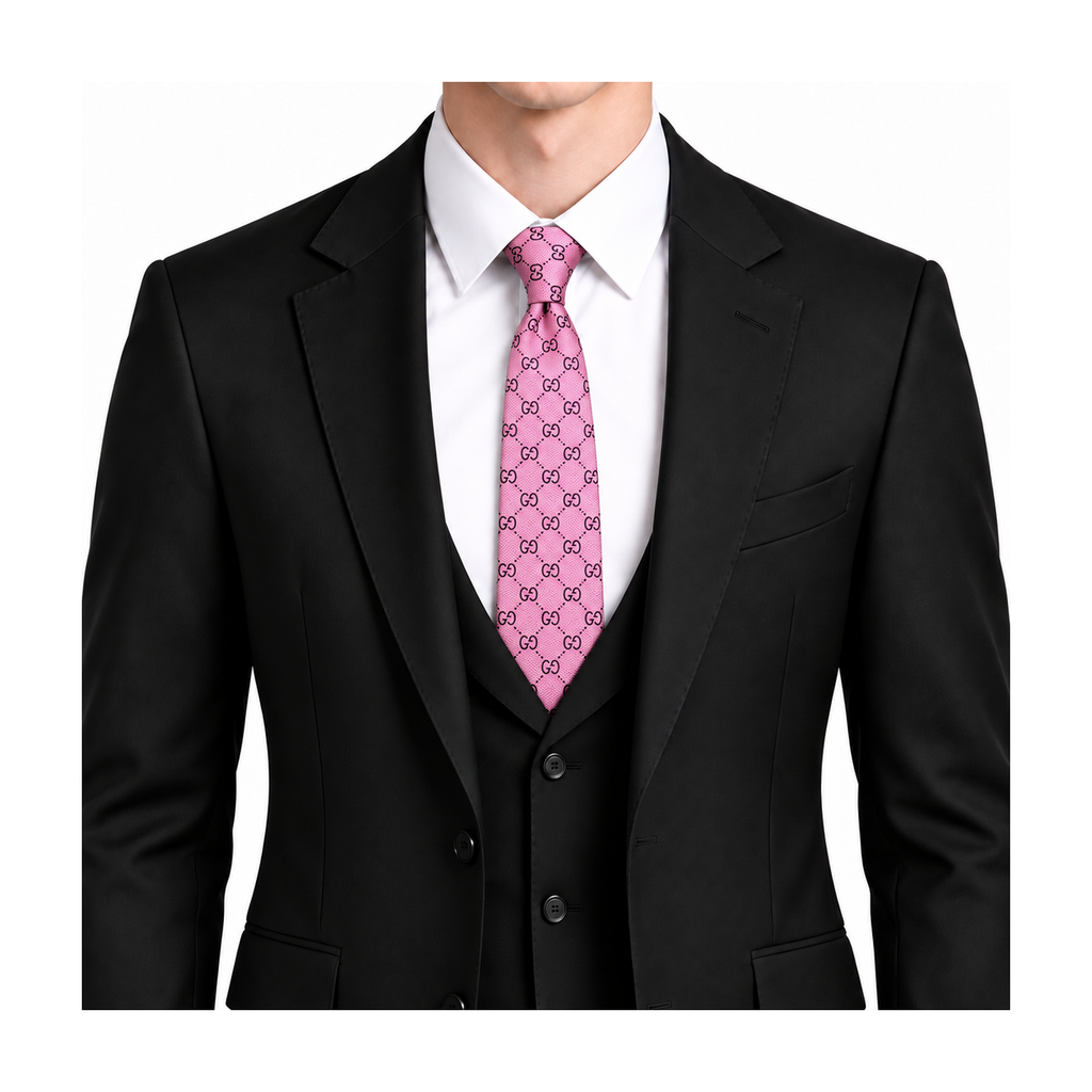 Gucci Style Men's GG Diamond Jacquard Silk Tie - Model Main Image