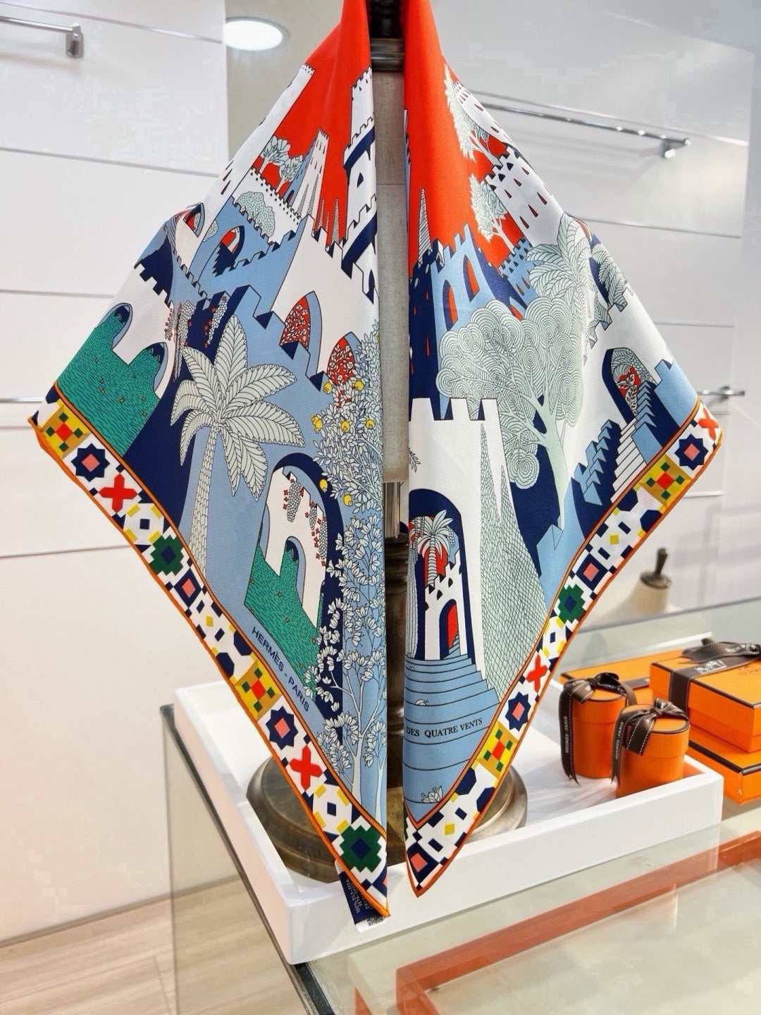 Hermes Style Palace of the Four Winds Double-Sided Silk Scarf - Blue - Detail Image 4