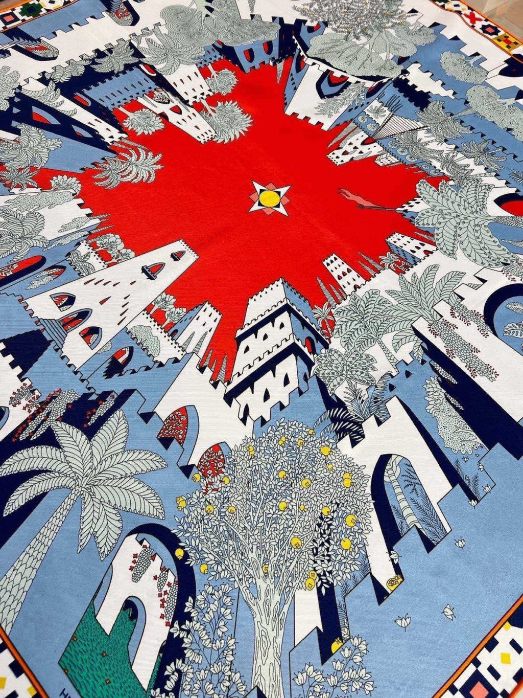 Hermes Style Palace of the Four Winds Double-Sided Silk Scarf - Blue - Detail Image 5