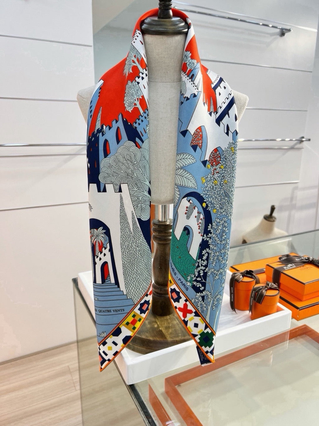 Hermes Style Palace of the Four Winds Double-Sided Silk Scarf - Blue - Detail Image 6