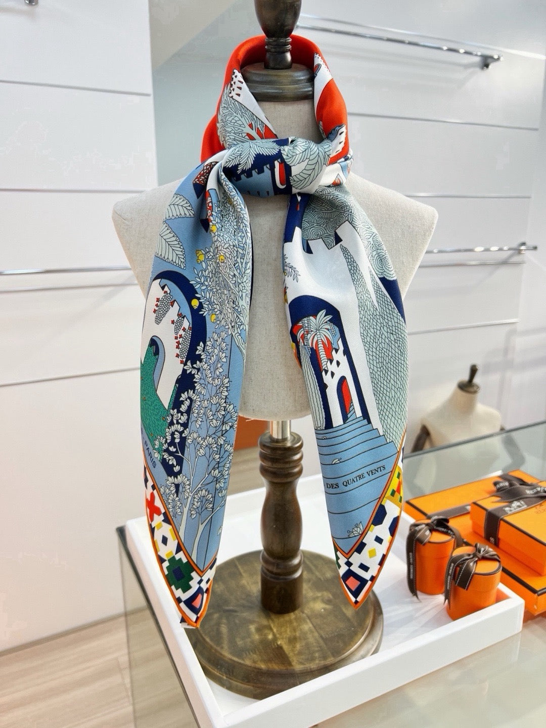 Hermes Style Palace of the Four Winds Double-Sided Silk Scarf - Blue - Detail Image 8