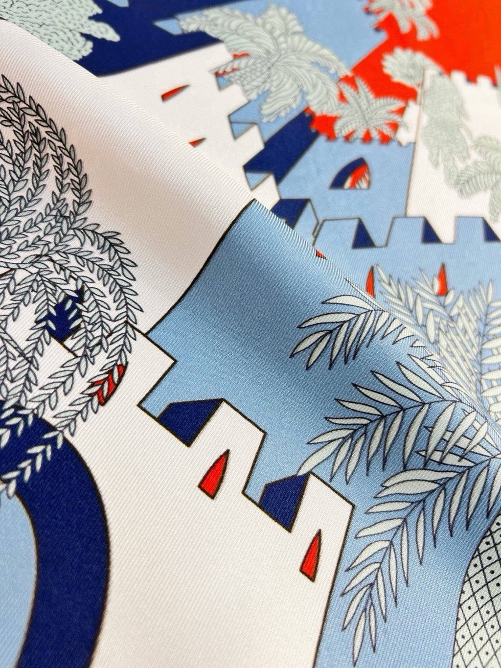 Hermes Style Palace of the Four Winds Double-Sided Silk Scarf - Blue - Detail Image 9