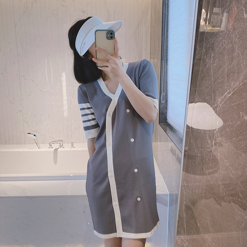 Vneck T-shirt knitted dress