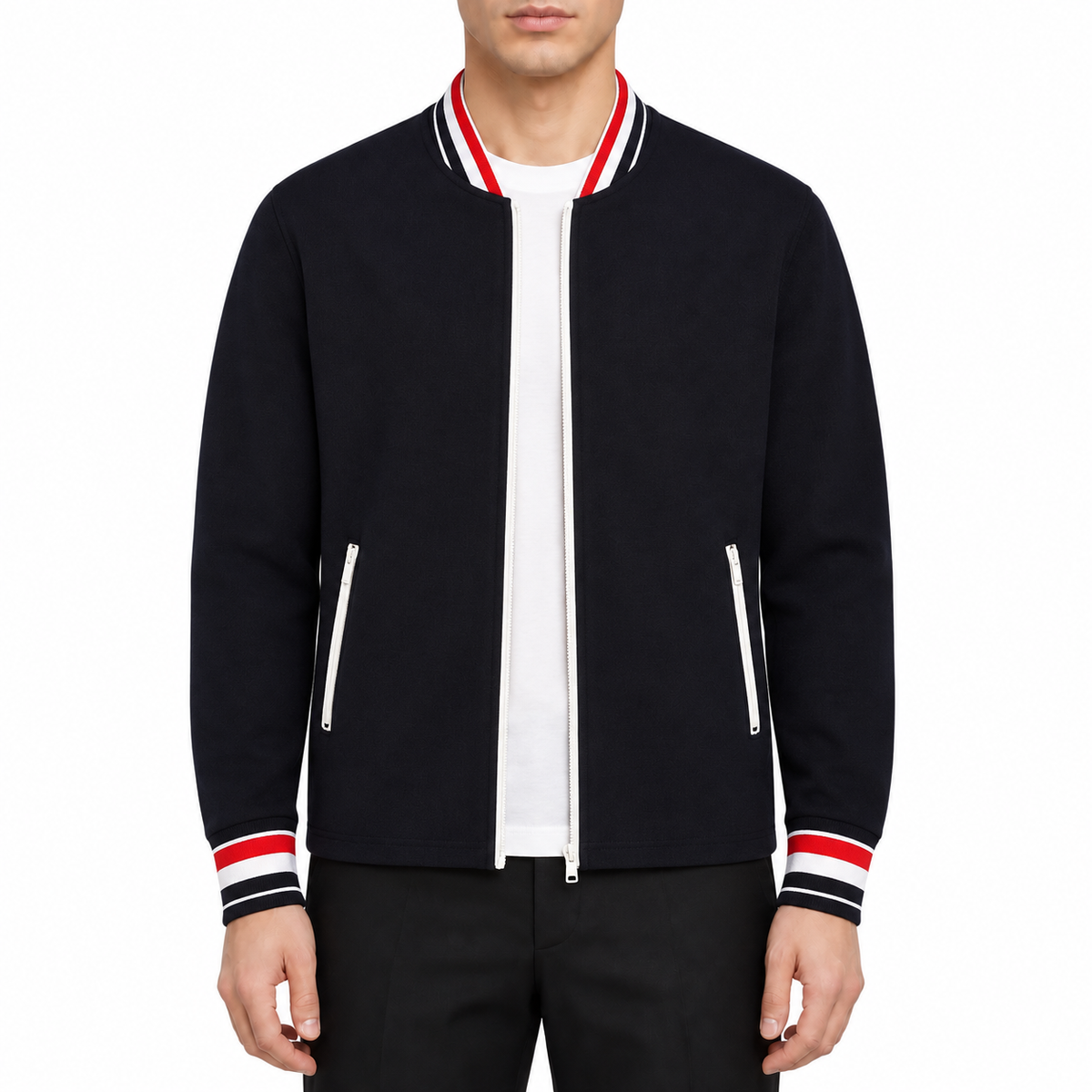 Unisex sweatshirt by Thom Browne, modeled on a pure white background
