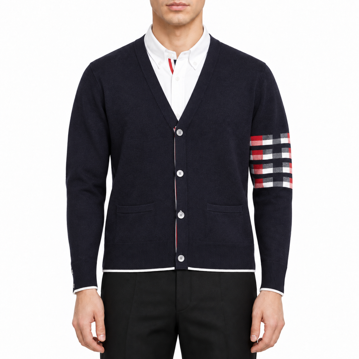 Classic Four-Bar Animal Sweater - 100% Cotton Made in Japan by Thom Browne, modeled on a pure white background
