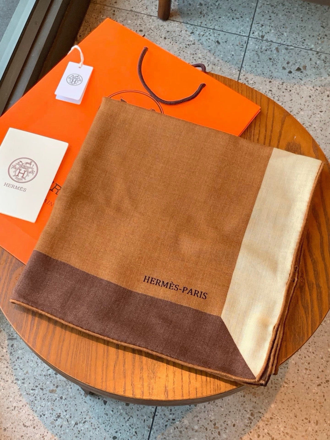 Hermes Style Equestrian Cashmere Silk Shawl - Brown - Detail Image 3