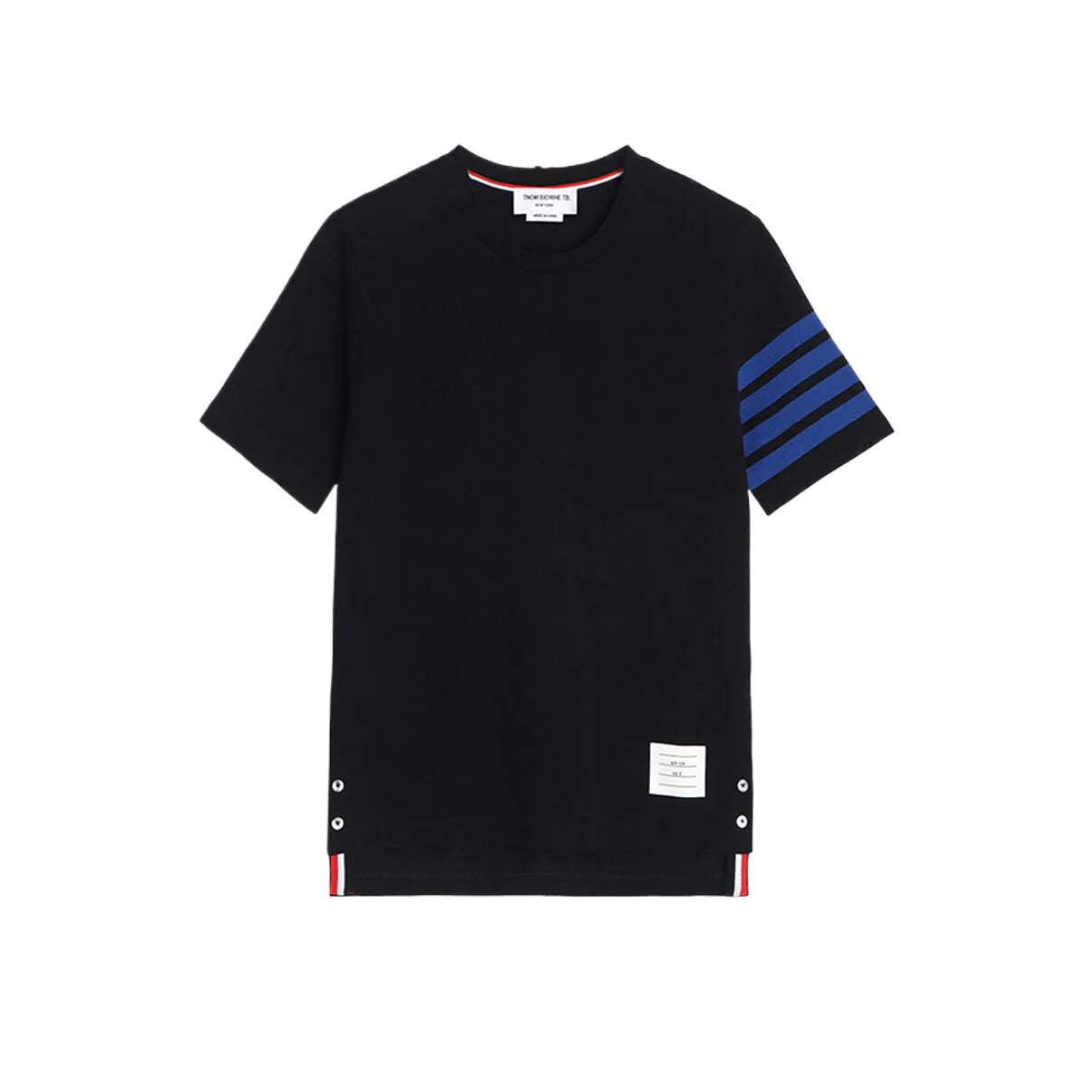 Men's Classic Four-Bar T-Shirt — Grey & Blue by Thom Browne, product detail view