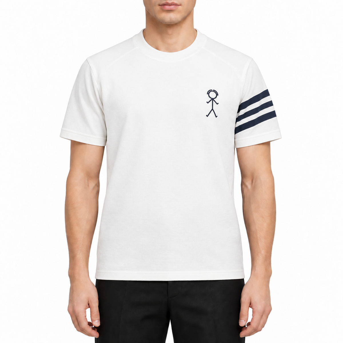 Men's Classics T-shirts by Thom Browne, modeled on a pure white background