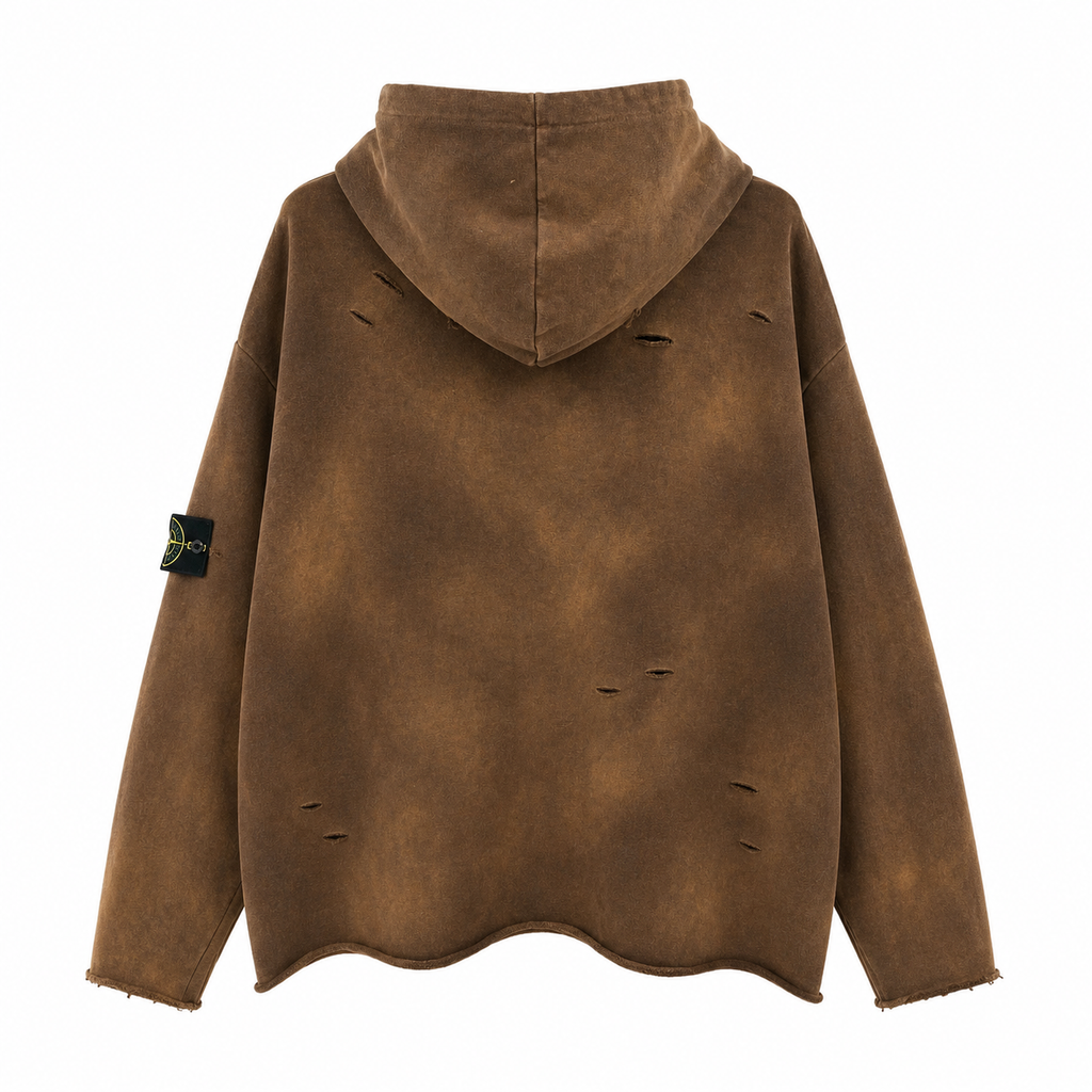 Stone Island 650 GSM Tie-Dye Distressed Pullover Hoodie - Brown product detail view