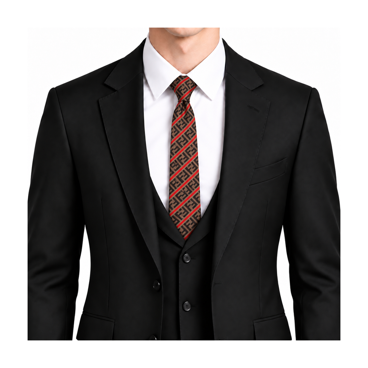 Fendi Style Men's FF Diagonal Jacquard Silk Tie - Model Main Image