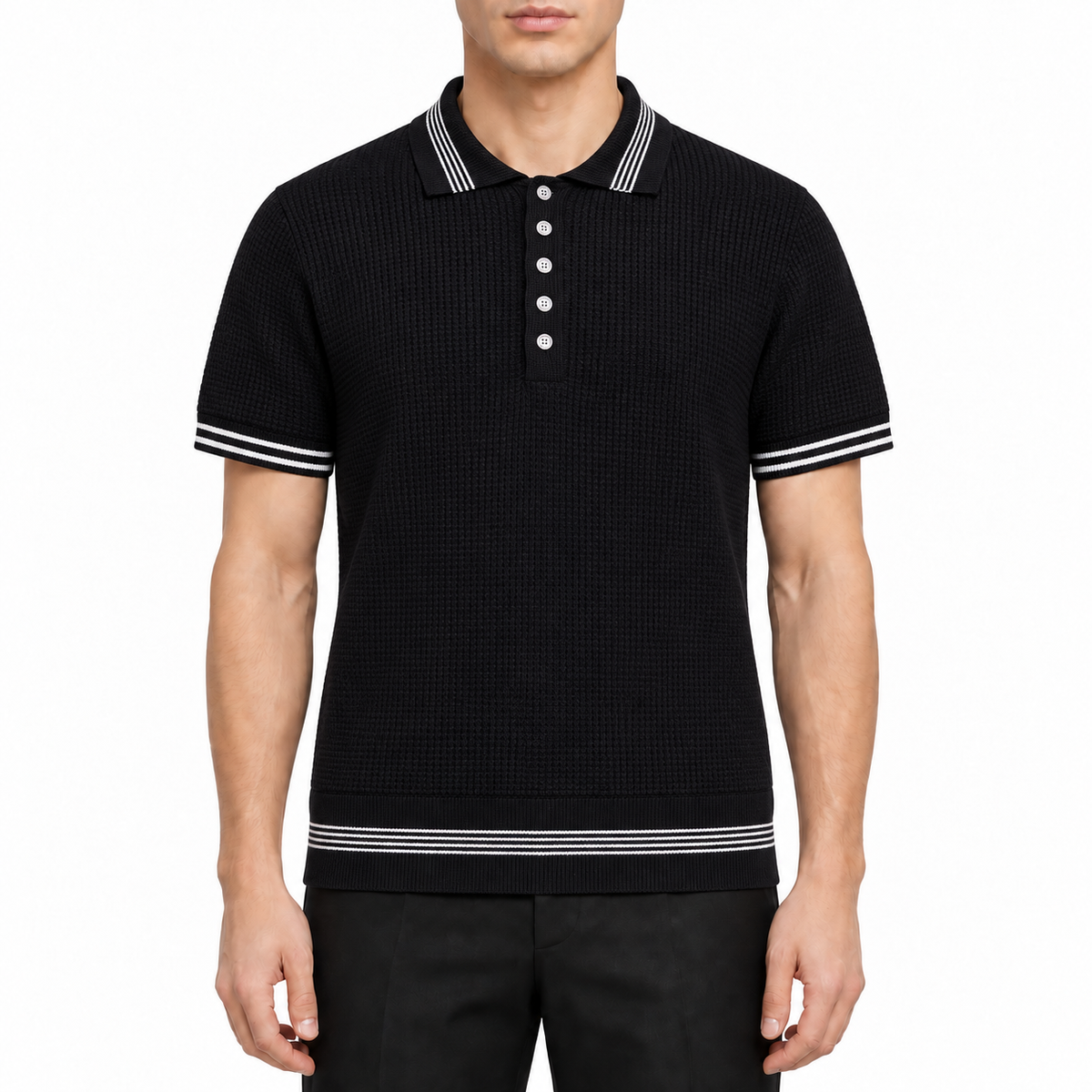Classic Four-Bar Wool T-Shirt - 100% Cotton Made in Japan by Thom Browne, modeled on a pure white background