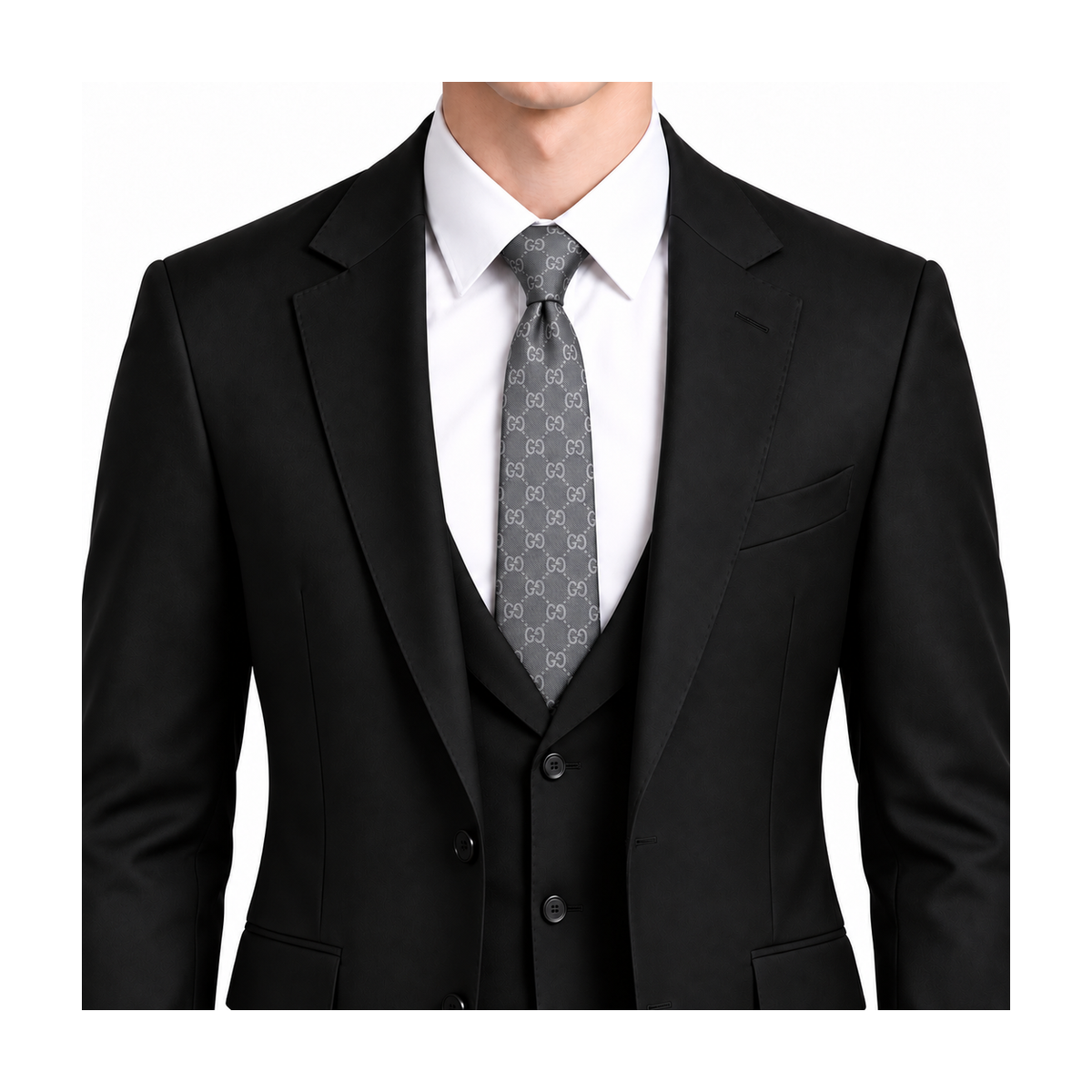 Gucci Style Men's Tonal GG Logo Silk Tie - Model Main Image