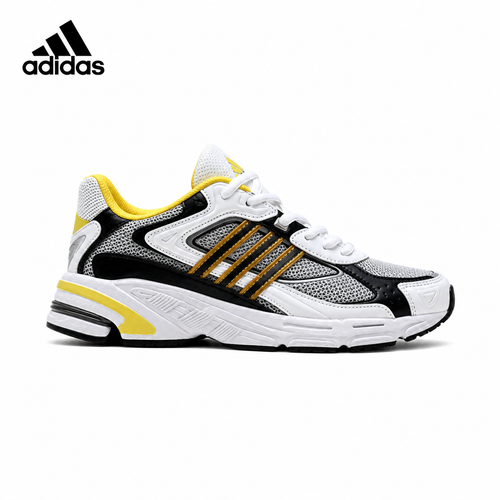 Adidas K81801550 men's running shoes in White/Black/Yellow - single shoe side profile