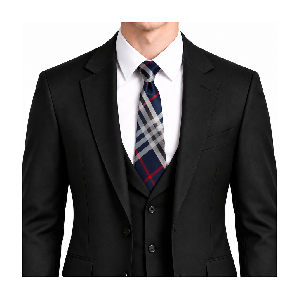 Burberry Style Men's Classic Check Silk Tie - Model Main Image