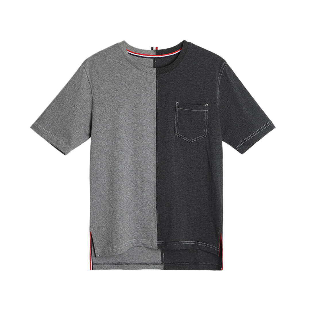 Classic Four-Bar T-Shirt with Button Side Vents - Premium Cotton by Thom Browne, product detail view